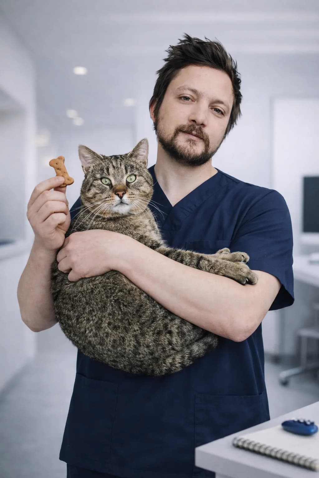 Krzysztof Regulski z kotem podczas spokojnej konsultacji