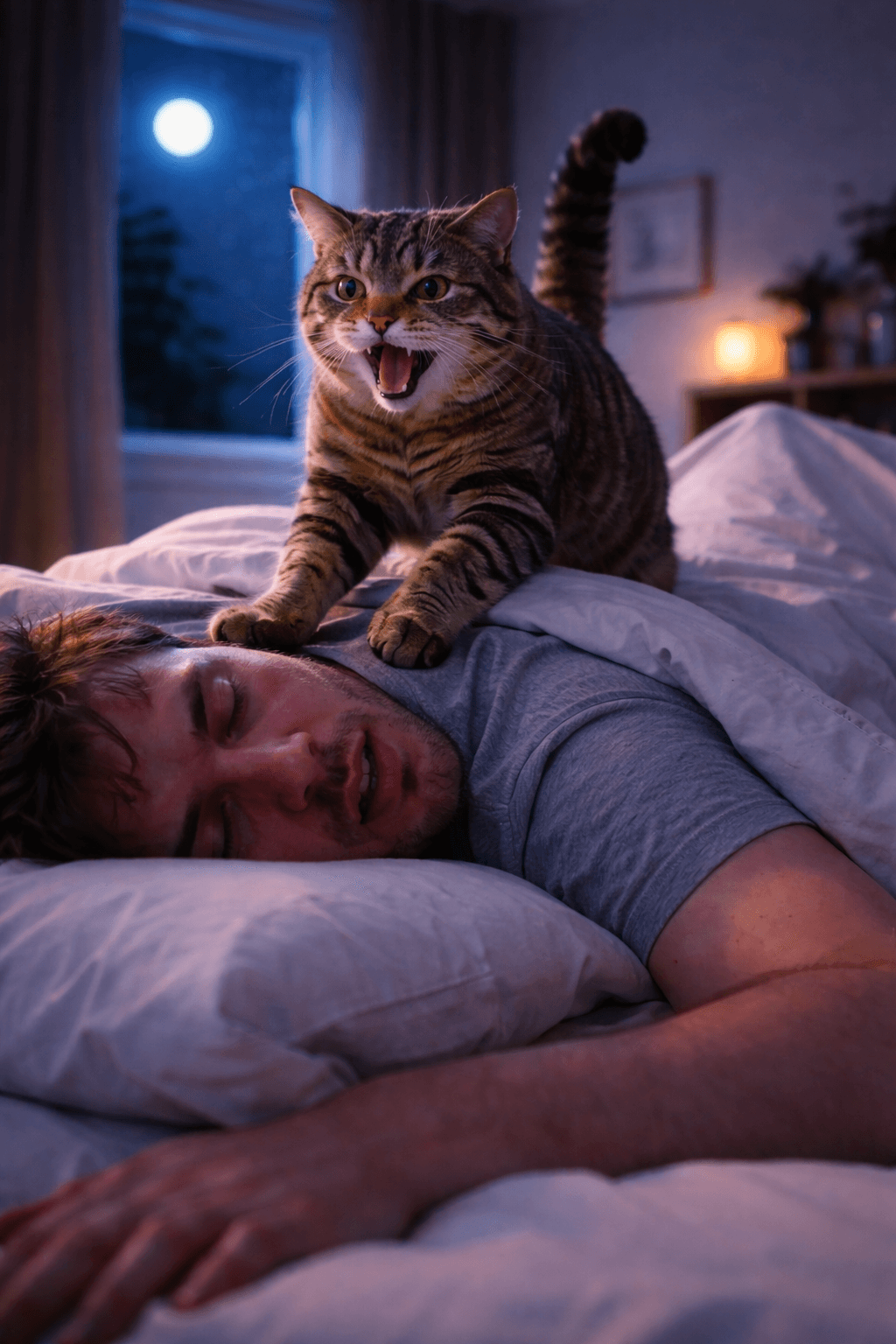 Kot aktywny nocą jako ilustracja wokalizacji i pobudzenia